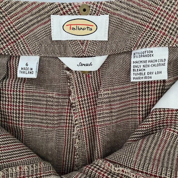 Talbots stretch plaid pant Wms Size 6 brown tan red straight leg preppy - Picture 3 of 8